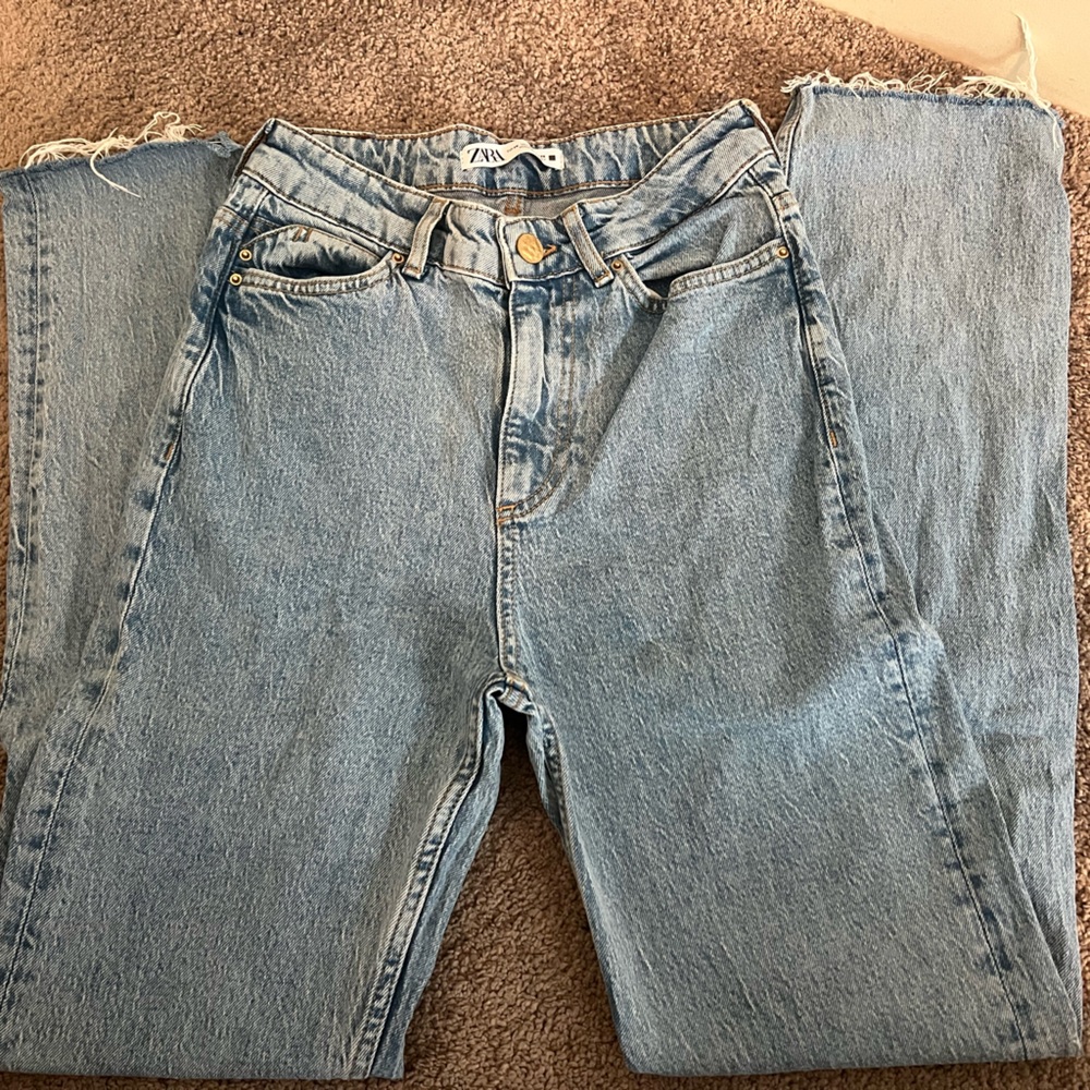 Zara raw hem straight leg jeans